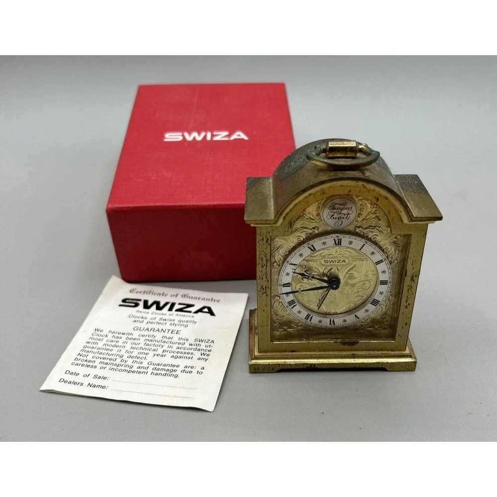 Swiss Made Swiza Sheffield Alarm Clock Vintage‎ NAME OF CLOCK TEMPUS FUGIT